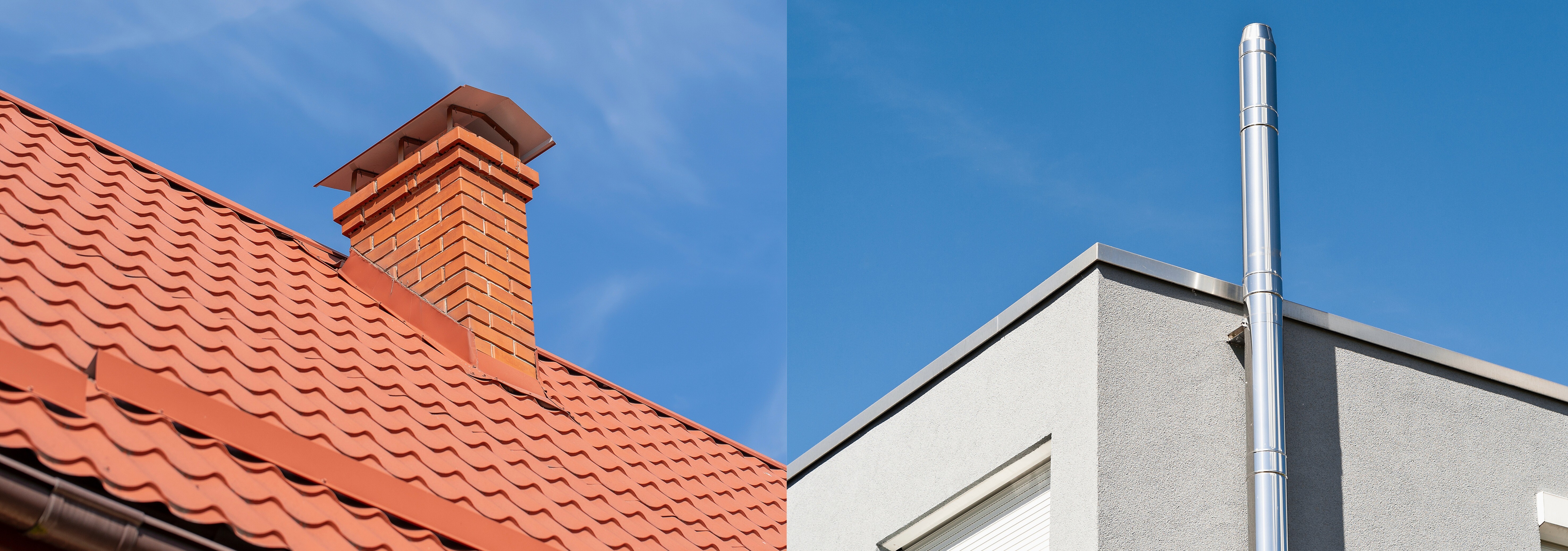 Gemauerter Schornstein und Edelstahlschornstein