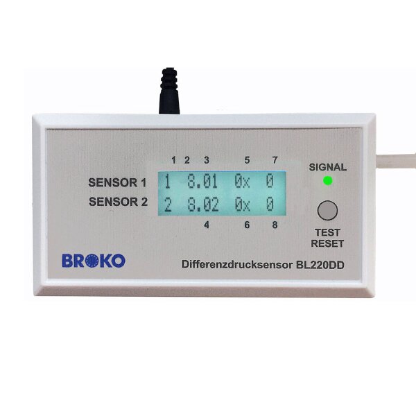 Broko BL220DD(SG), Funk-Differenzdrucksensor, Schornstein- und Au&szlig;endruckmessung, Aufputzversion, 868MHz, DIBt zugelassen