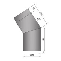 Ofenrohr Bogen 33° ohne Tür 150 mm