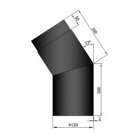 Ofenrohr Bogen 33° ohne Tür 150 mm schwarz
