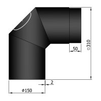 Ofenrohr Bogen 90° mit Tür 150 mm schwarz