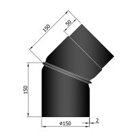 Ofenrohr Bogen verstellbar 0-45&deg; 150 mm, schwarz