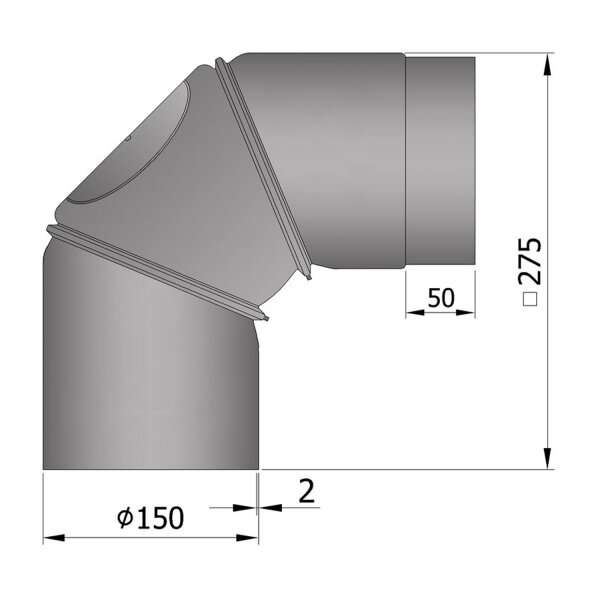 Ofenrohr Bogen verstellbar 0-90°, mit Tür 150 mm dunkelgrau