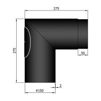 Ofenrohr Bogen/Winkel 90° spitz, mit Tür 150 mm