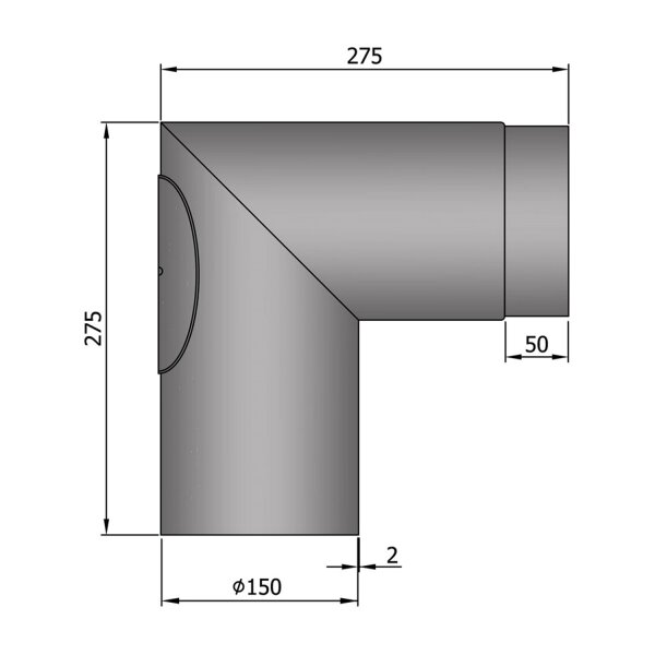 Ofenrohr Bogen/Winkel 90° spitz, mit Tür 150 mm dunkelgrau